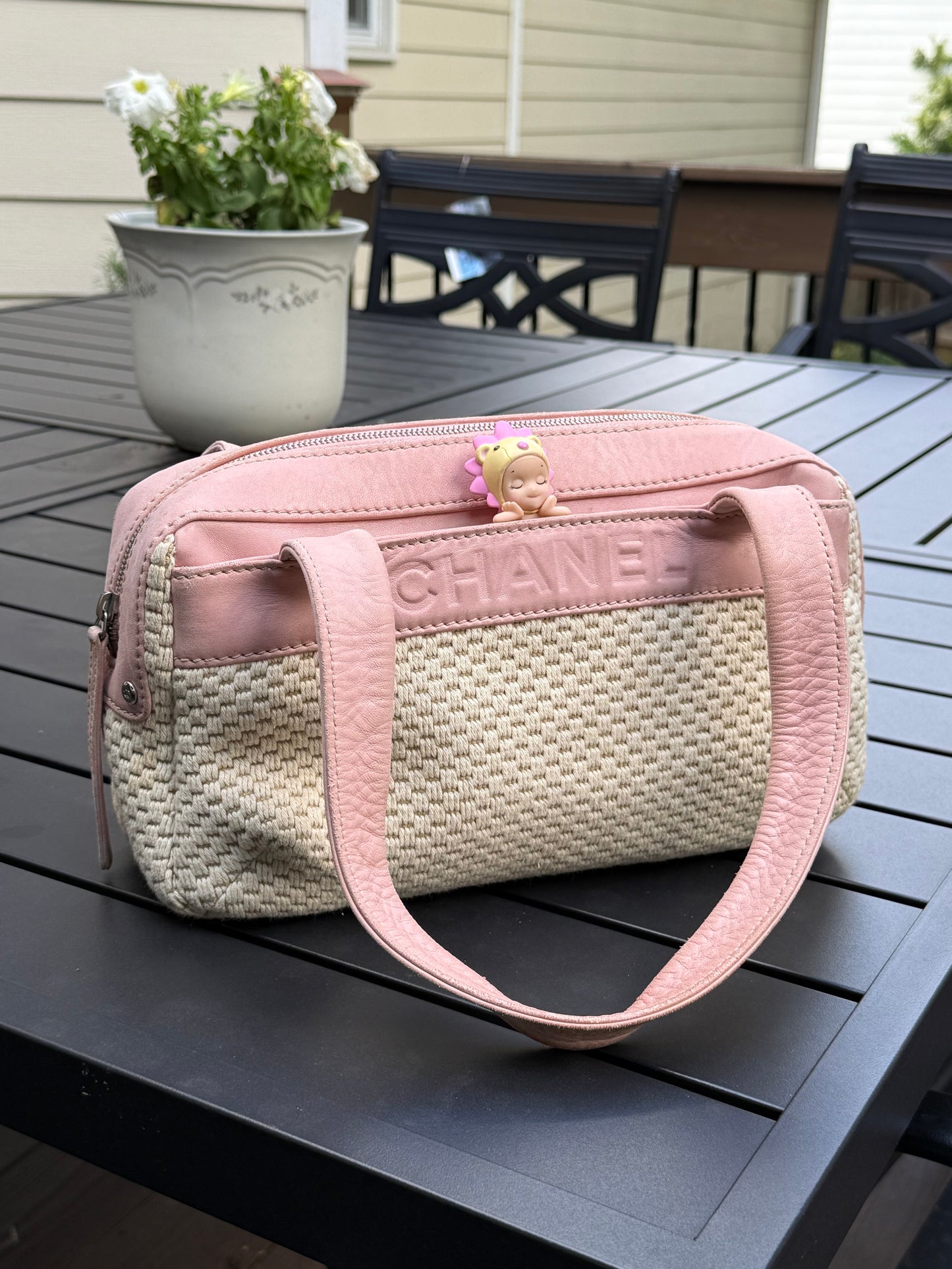 Chanel Pink Leather & Woven Tote
