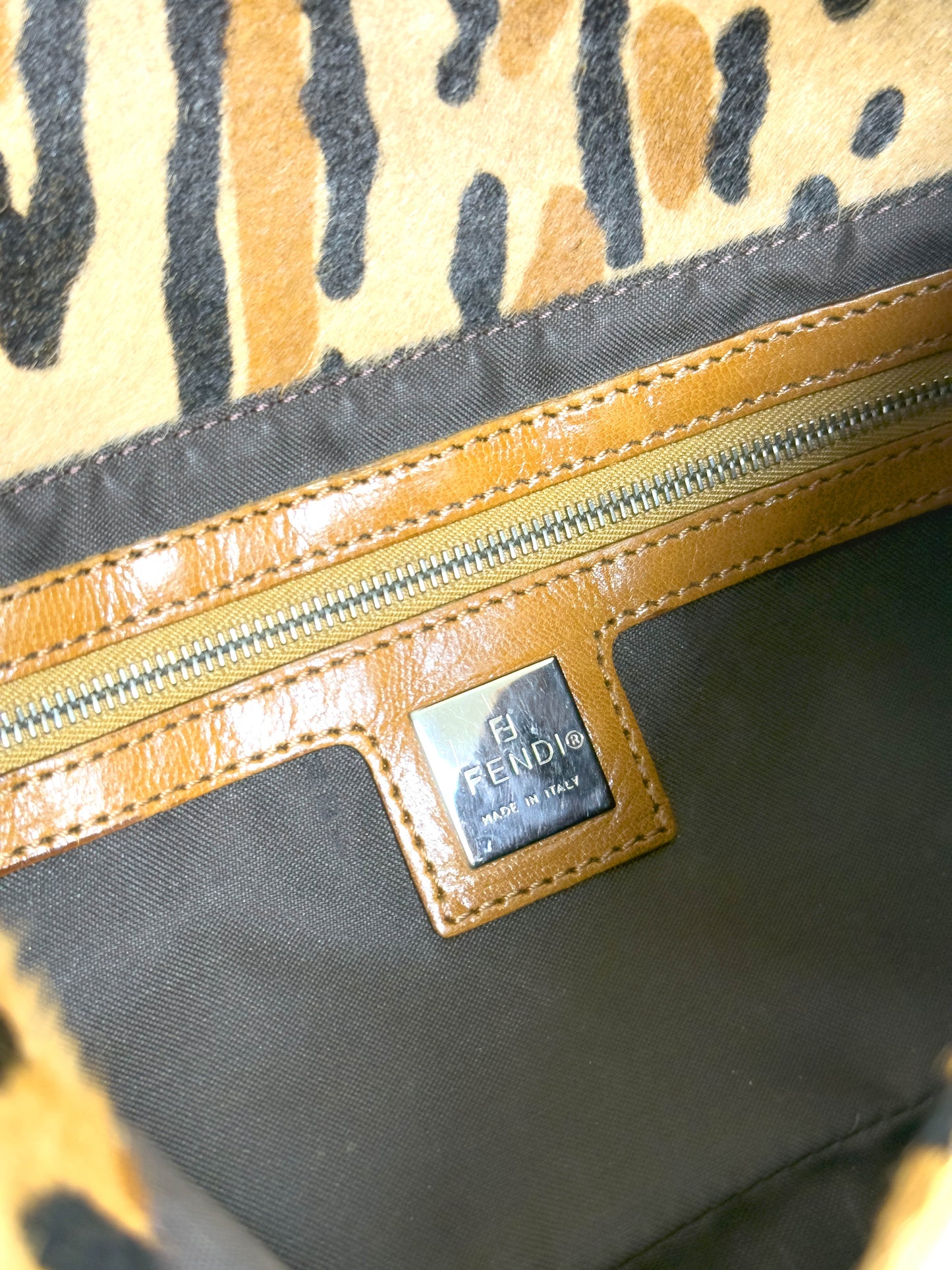 FENDI pony hair leopard print baguette