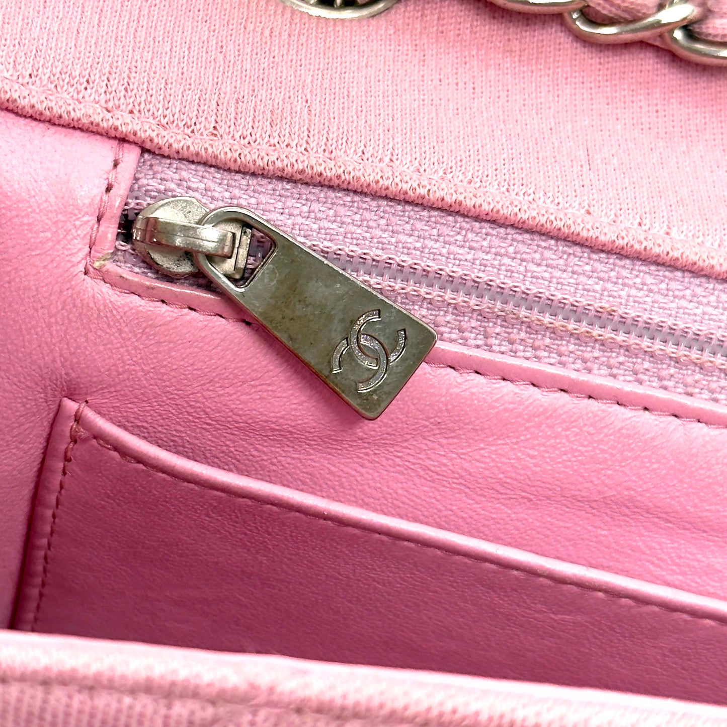 CHANEL classic pink jersey knit flap bag