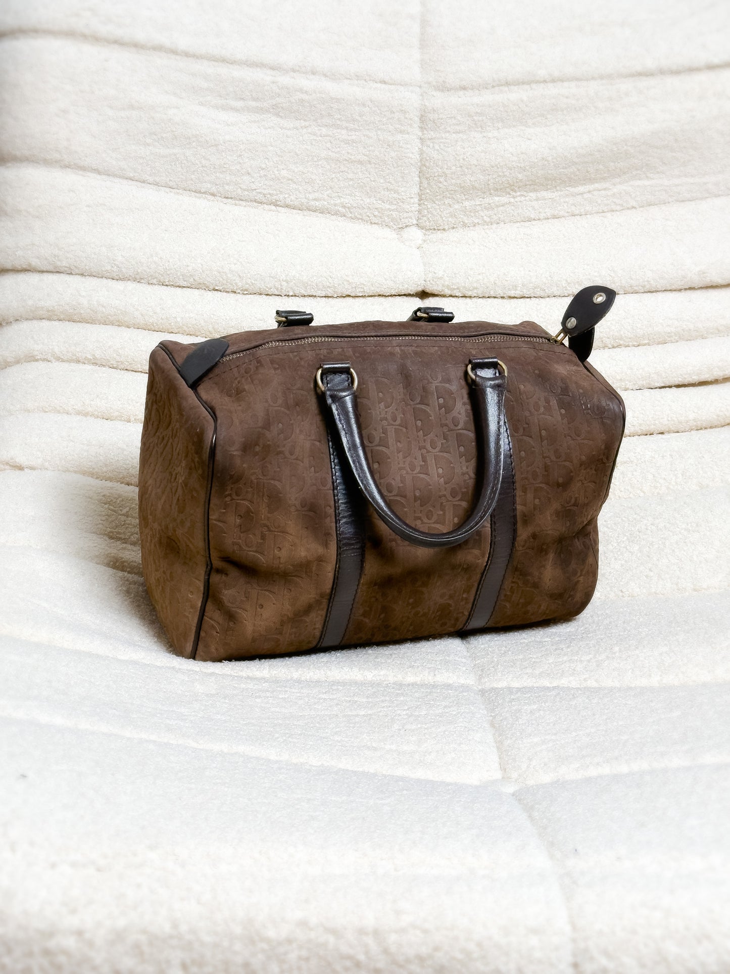 DIOR brown suede boston trotter bag