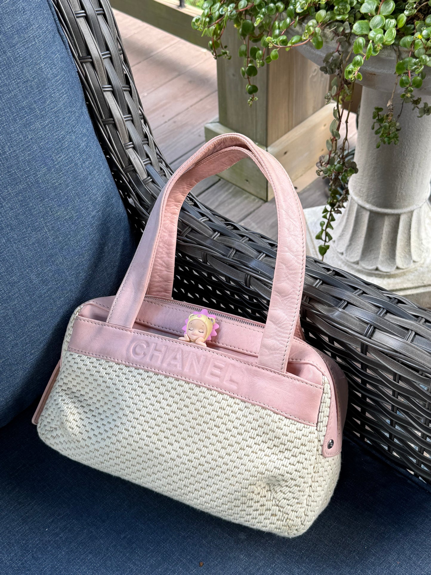 Chanel Pink Leather & Woven Tote