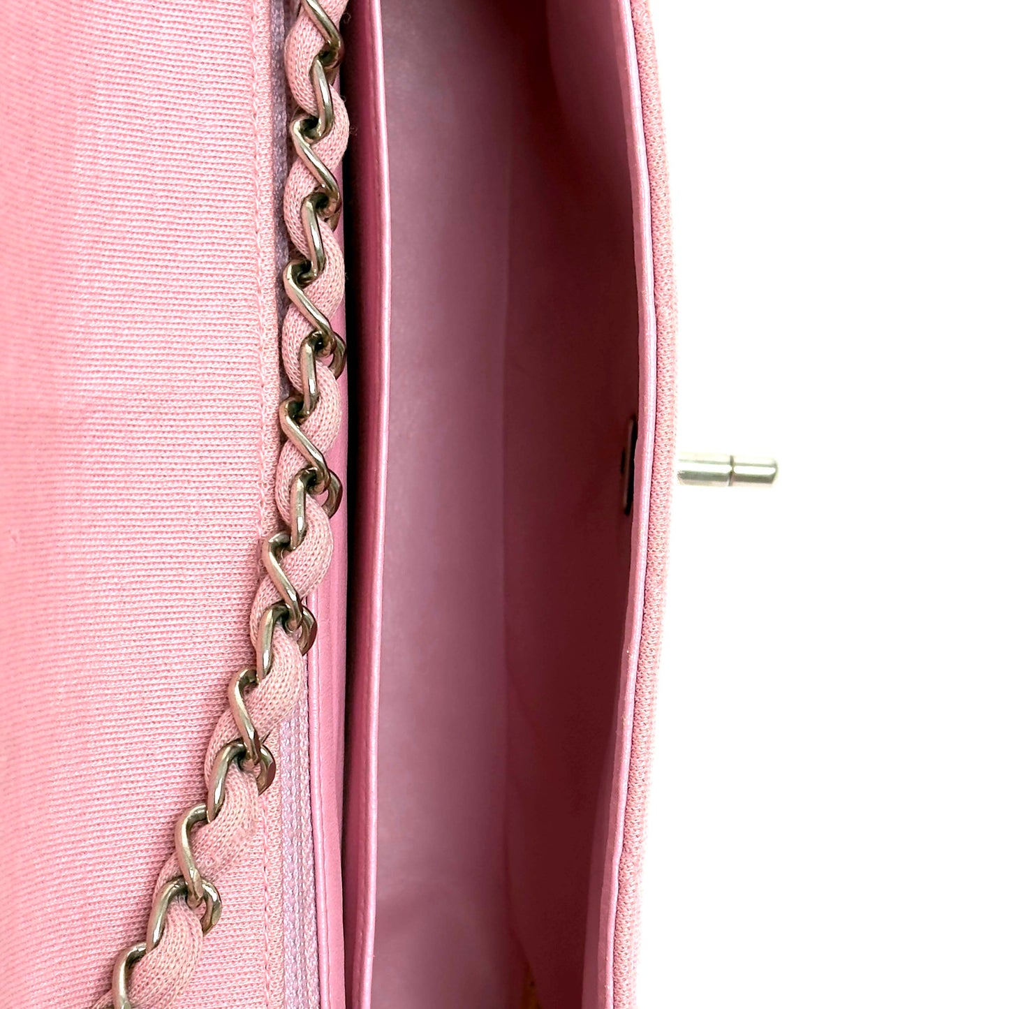 CHANEL classic pink jersey knit flap bag