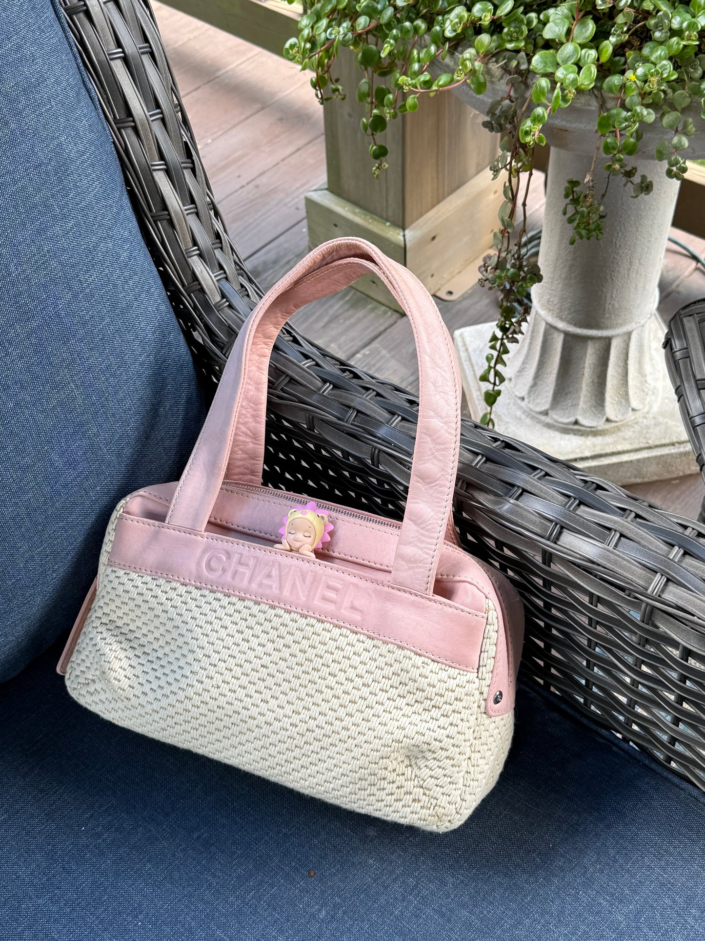 Chanel Pink Leather & Woven Tote