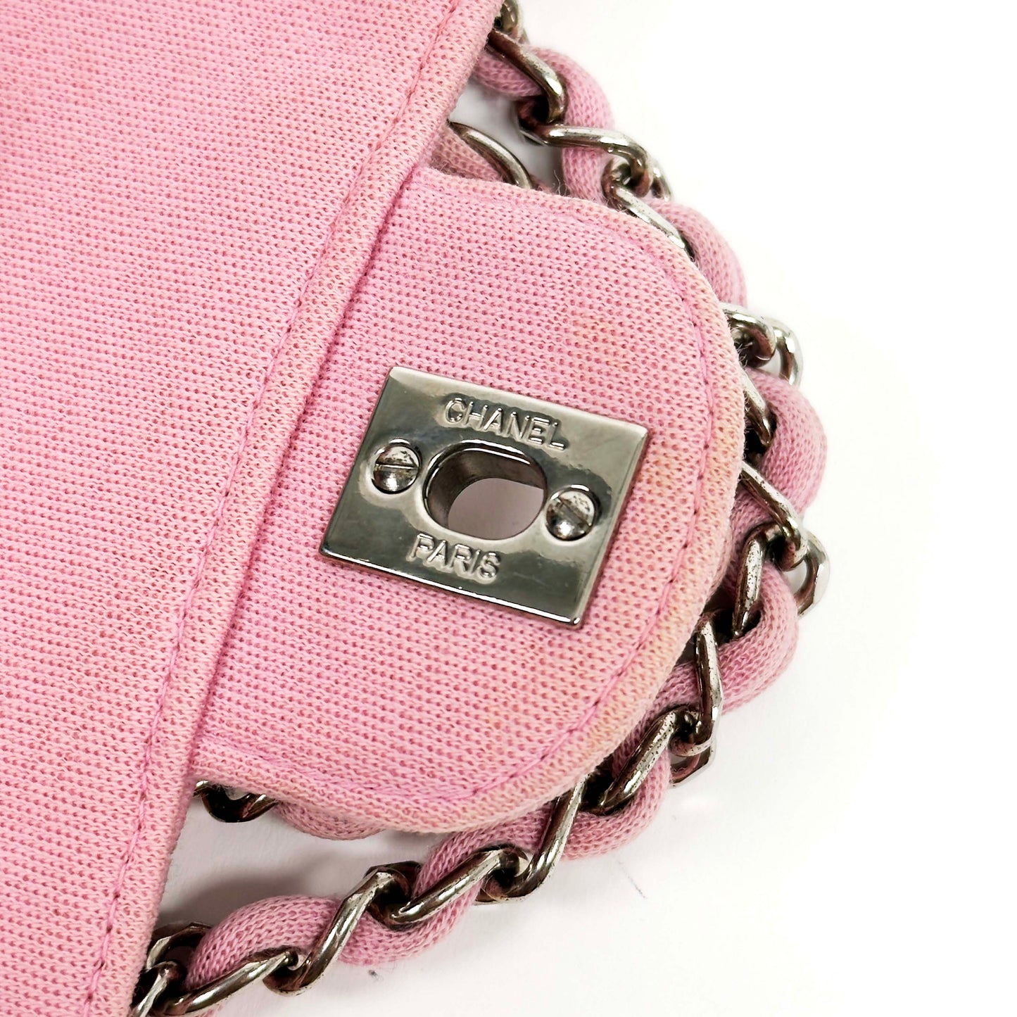 CHANEL classic pink jersey knit flap bag