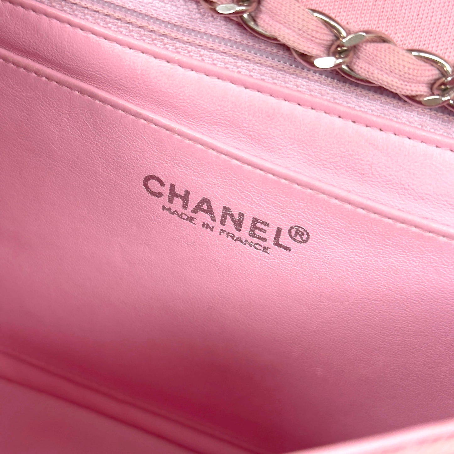 CHANEL classic pink jersey knit flap bag