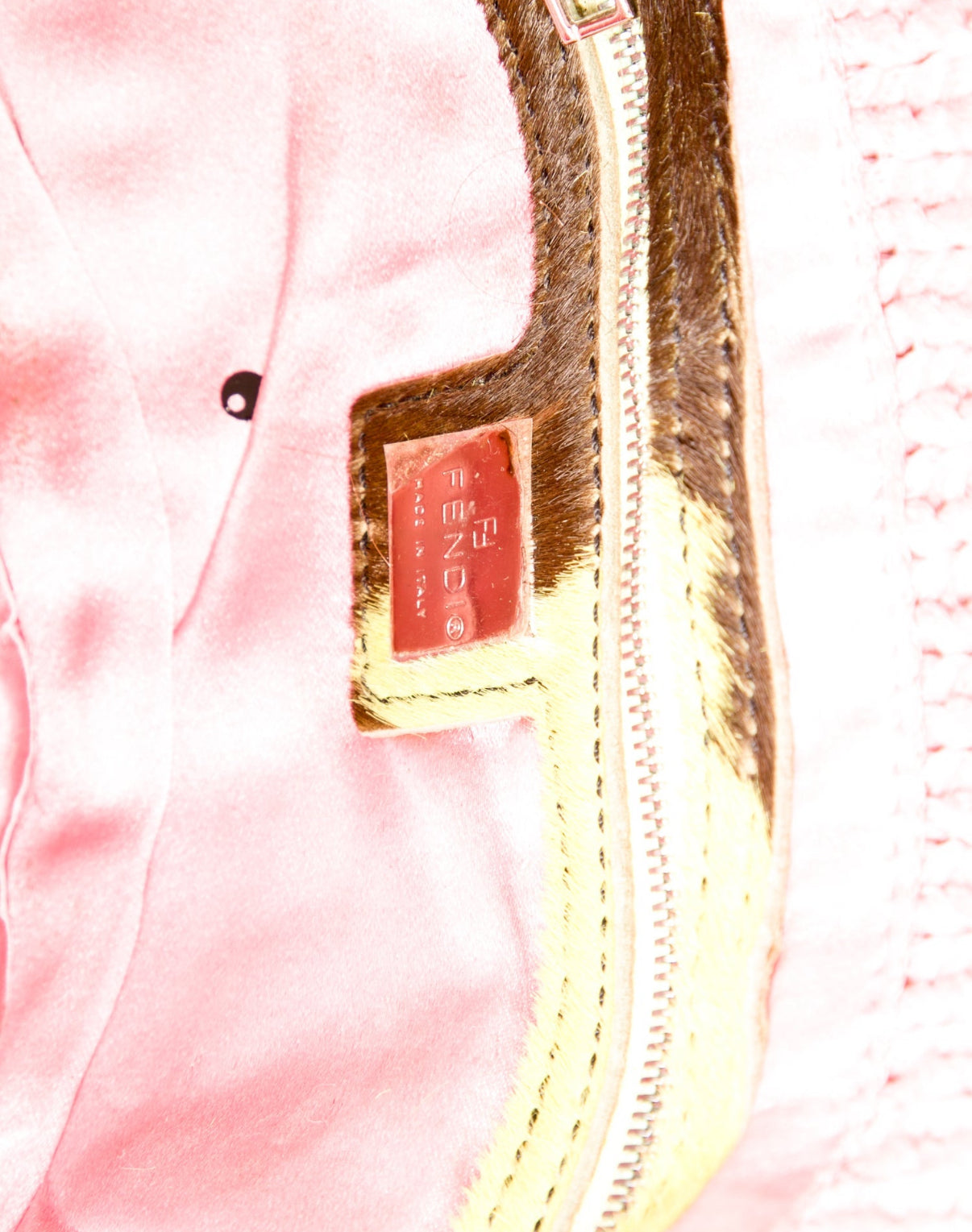 FENDI pink daisy knit pony hair baguette