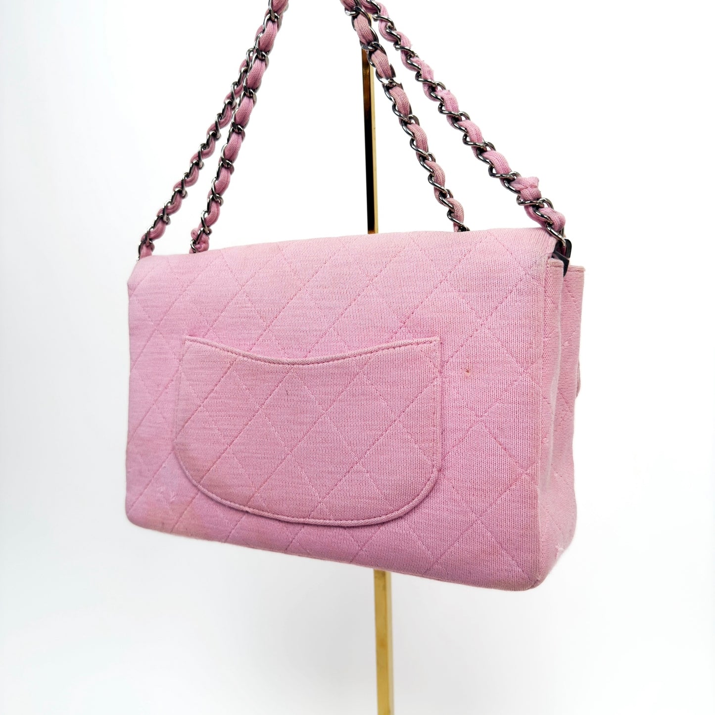 CHANEL classic pink jersey knit flap bag