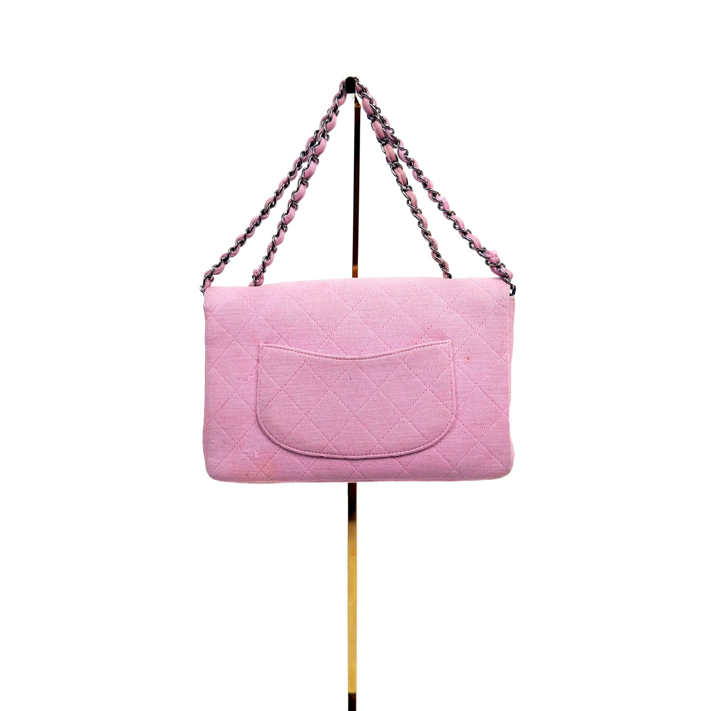 CHANEL classic pink jersey knit flap bag