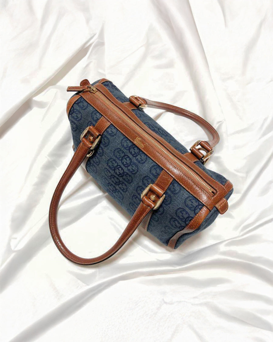 GUCCI denim abbey monogram boston bag