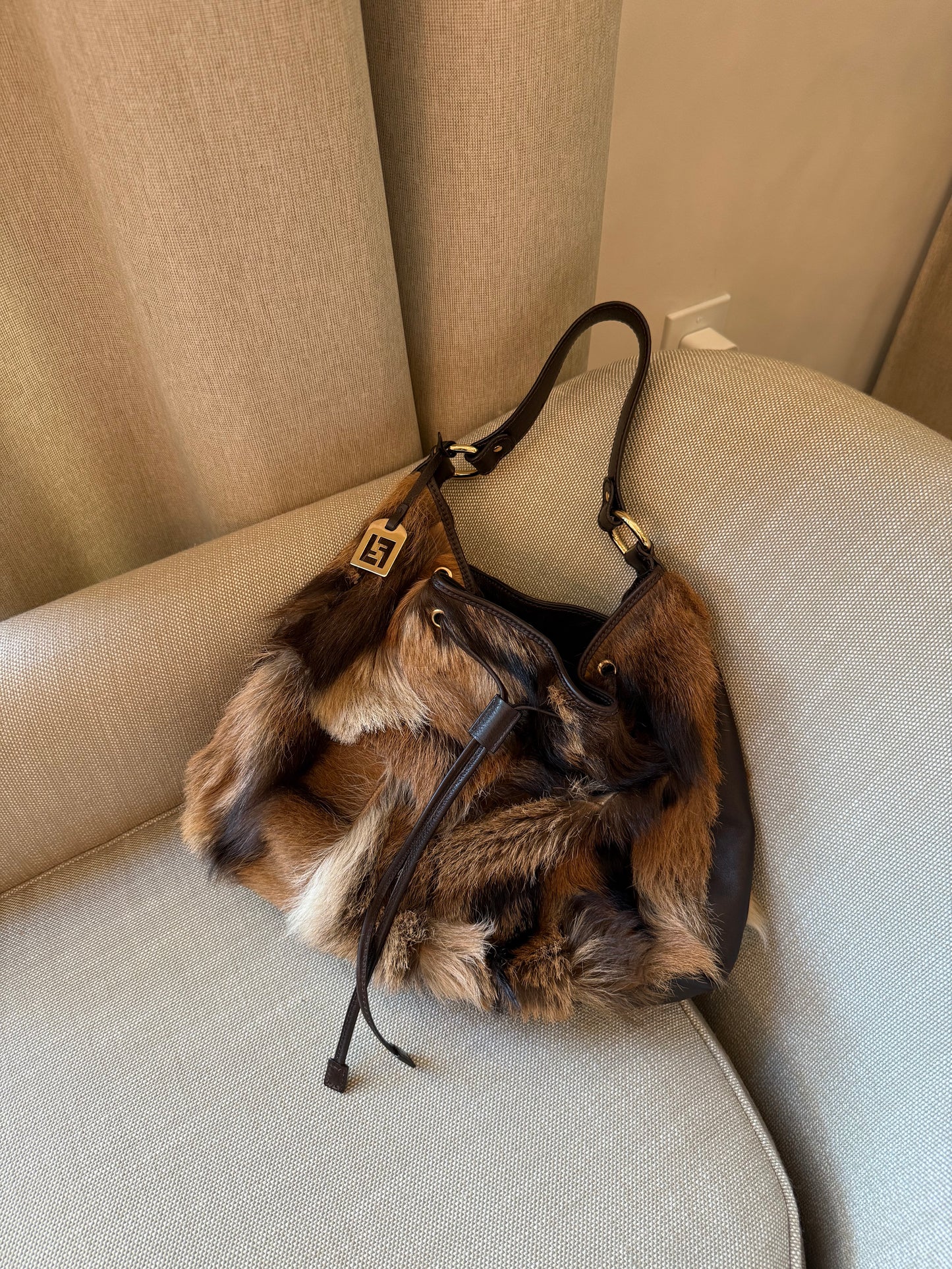 FENDI calf fur hobo handbag