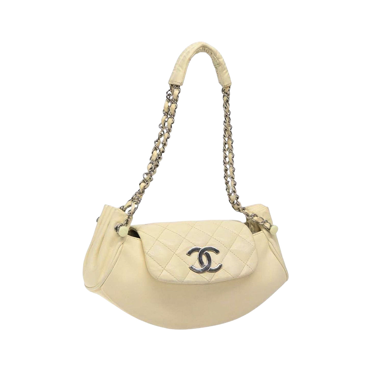 CHANEL cream matelasse lambskin accordion shoulderbag