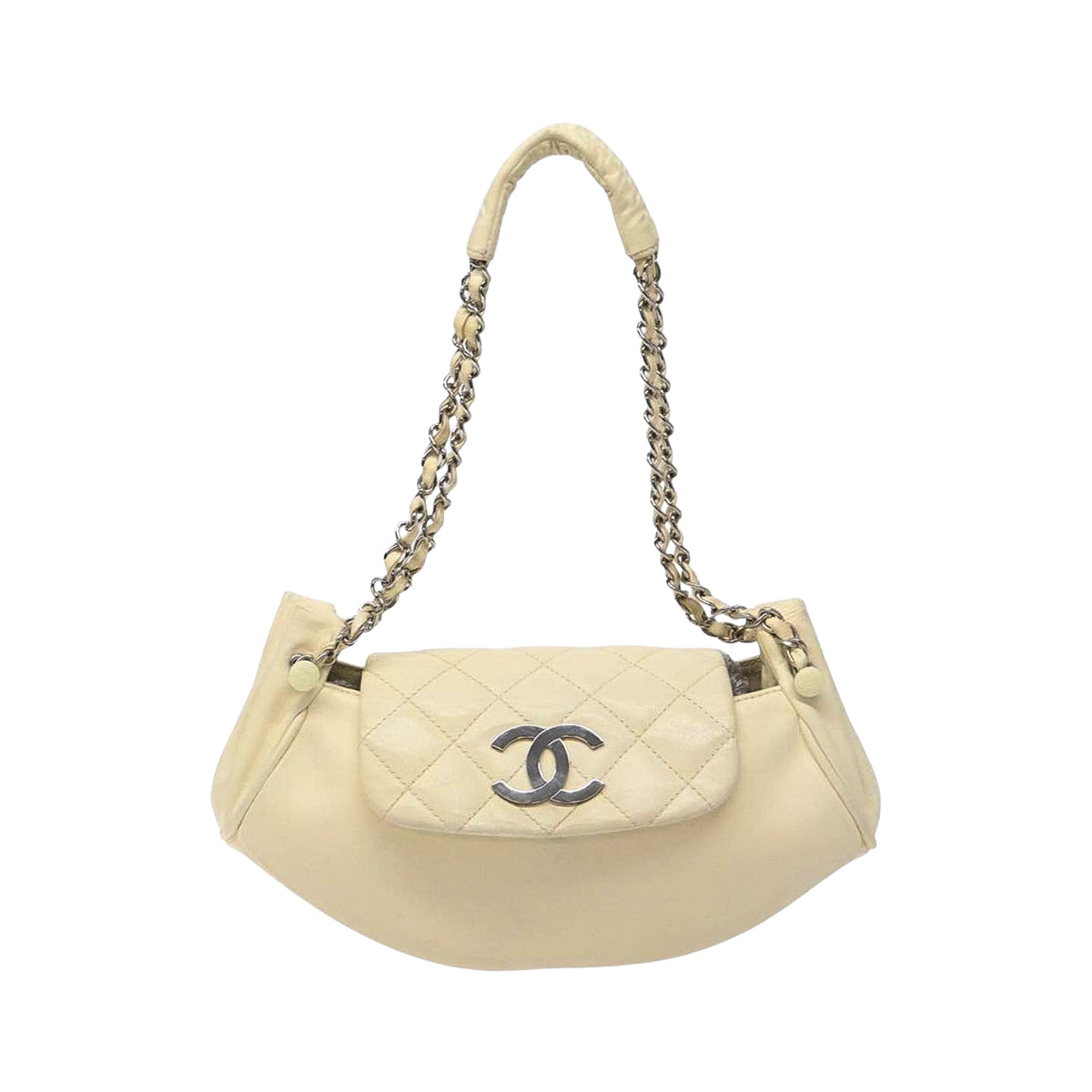 CHANEL cream matelasse lambskin accordion shoulderbag