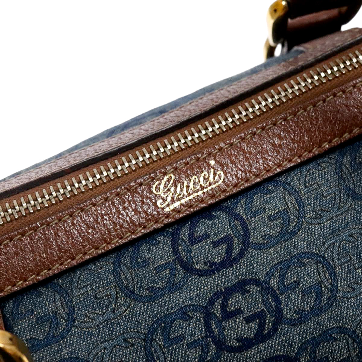 GUCCI denim abbey monogram boston bag