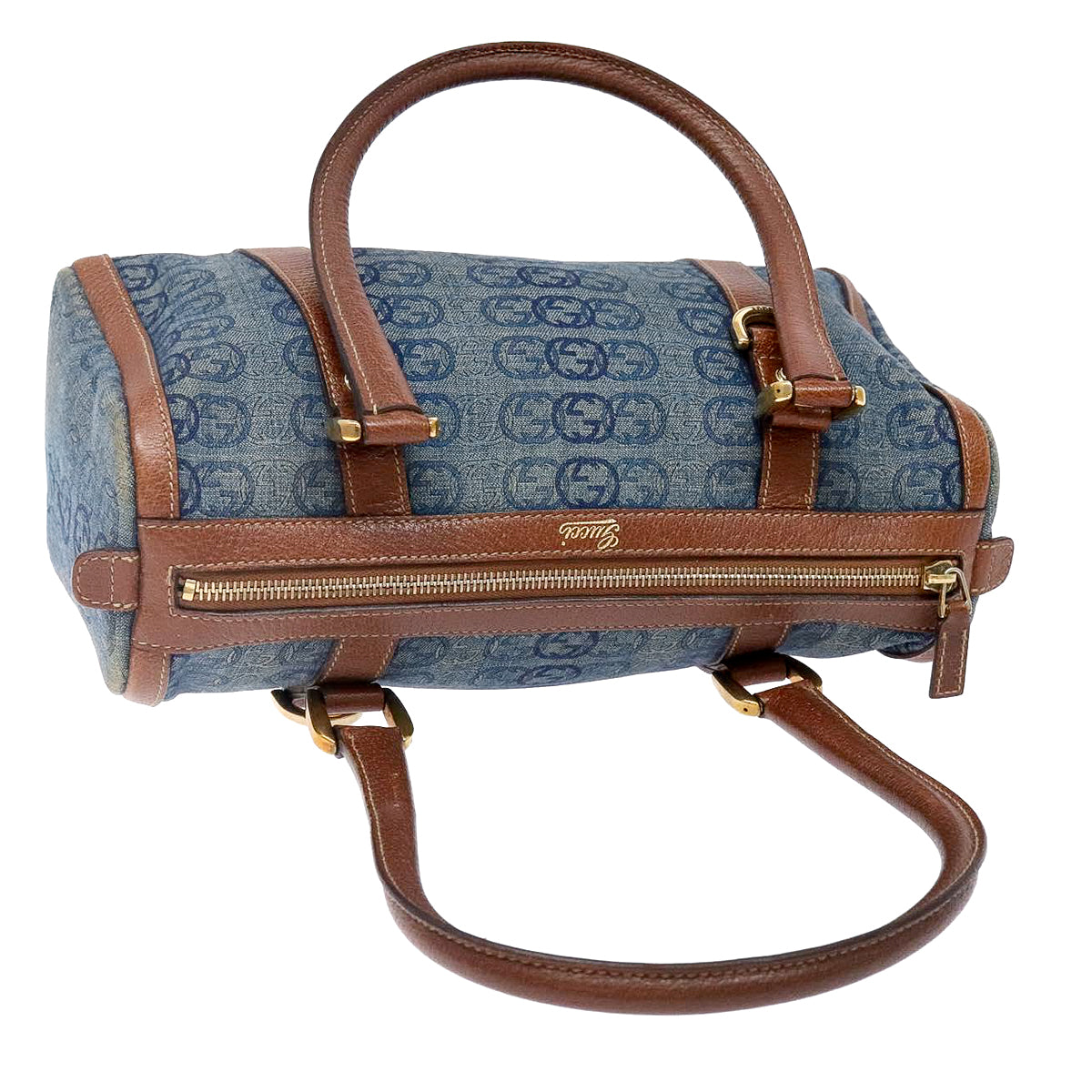 GUCCI denim abbey monogram boston bag