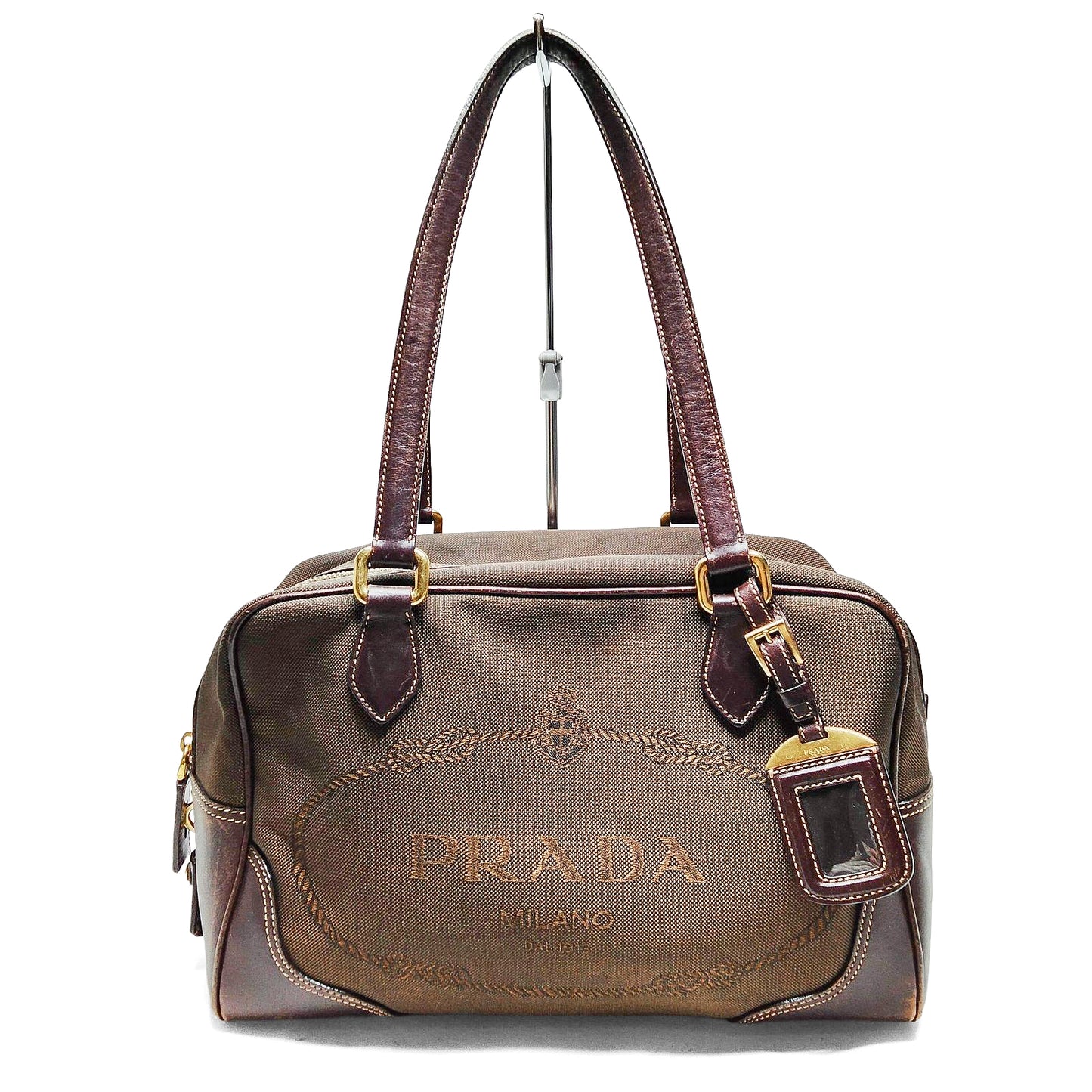 PRADA brown canapa shoulder bag