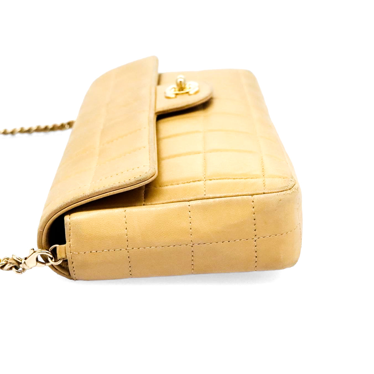 CHANEL beige lambskin chocolate bar shoulder bag