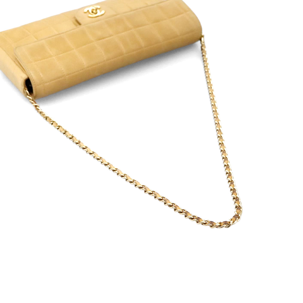 CHANEL beige lambskin chocolate bar shoulder bag