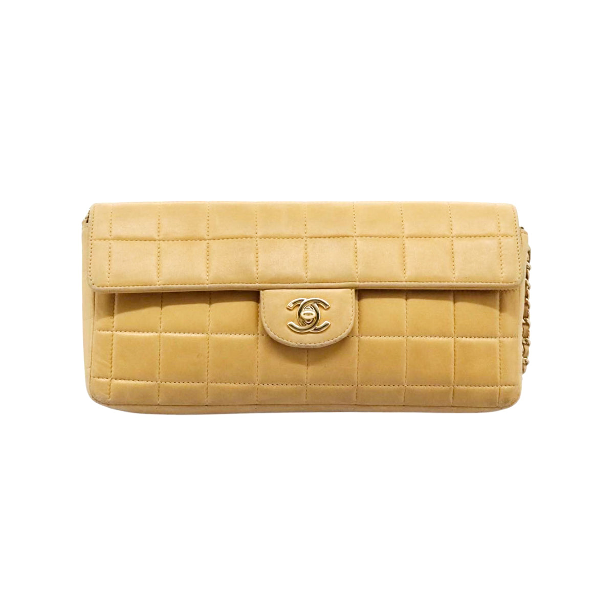 CHANEL beige lambskin chocolate bar shoulder bag