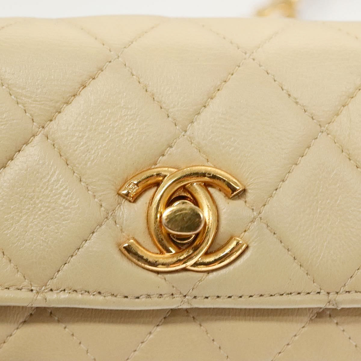 CHANEL beige mini matelasse lambskin shoulderbag
