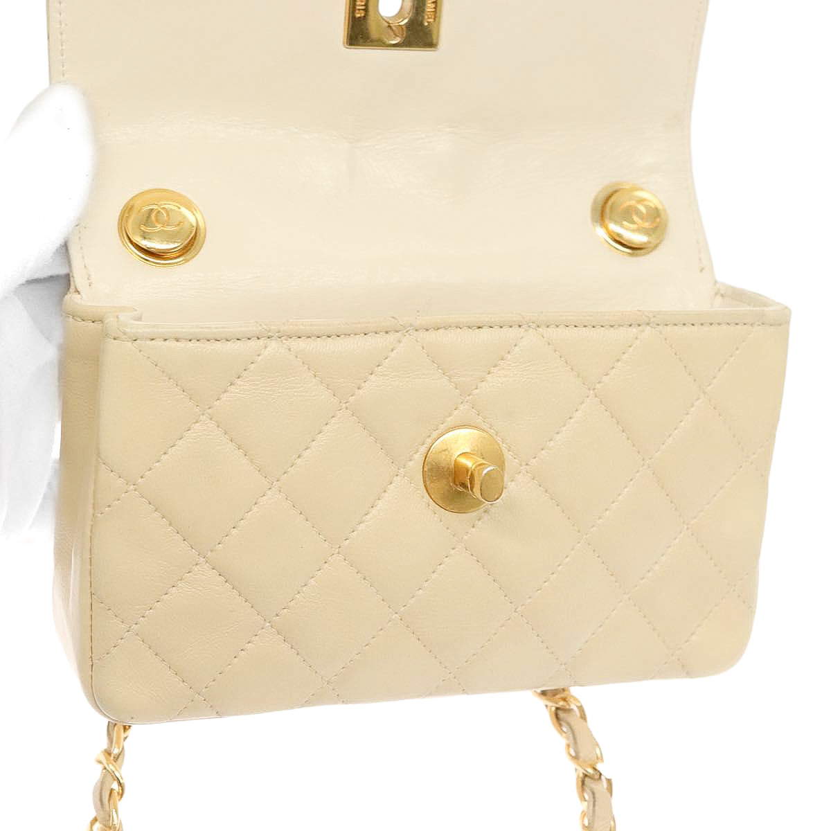 CHANEL beige mini matelasse lambskin shoulderbag