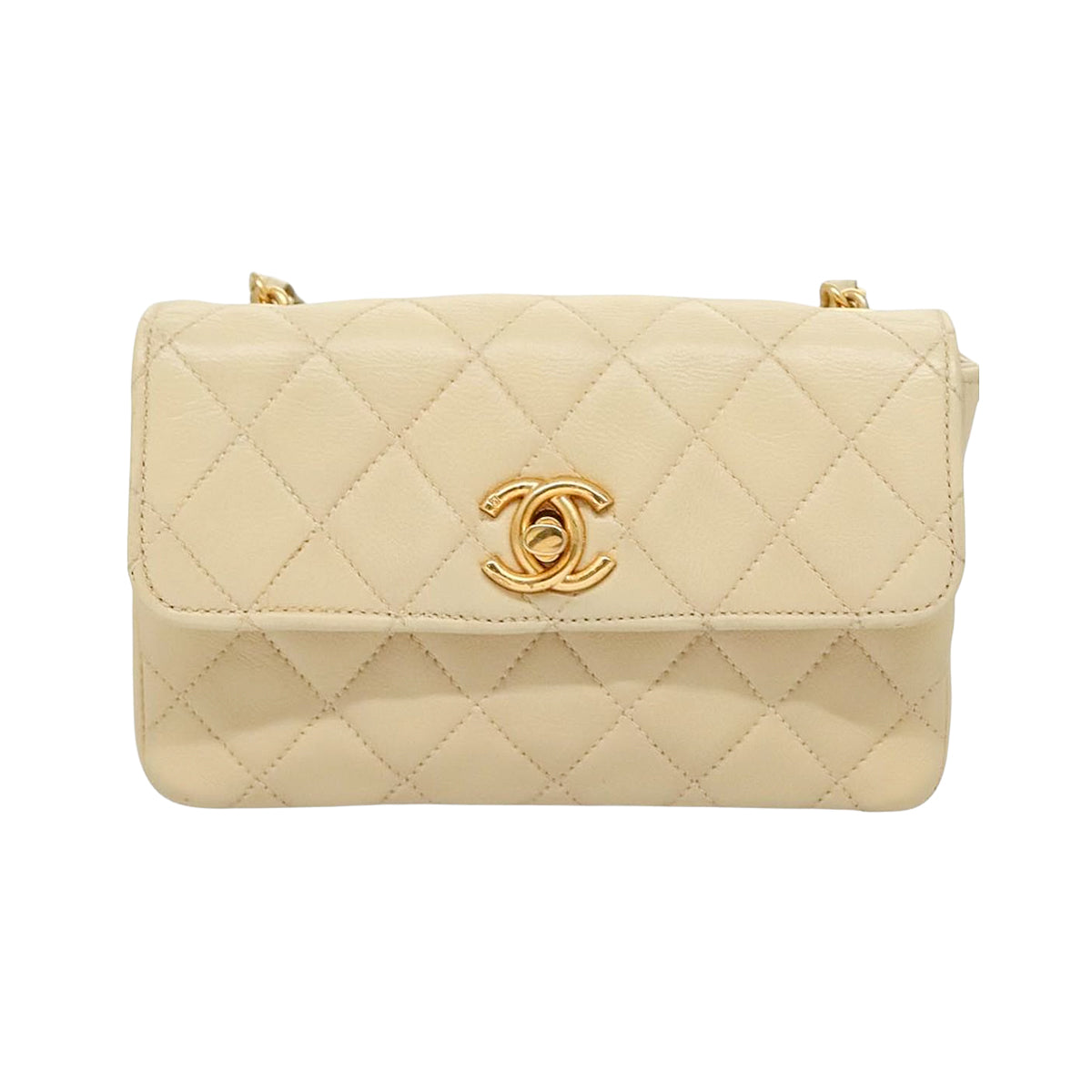 CHANEL beige mini matelasse lambskin shoulderbag