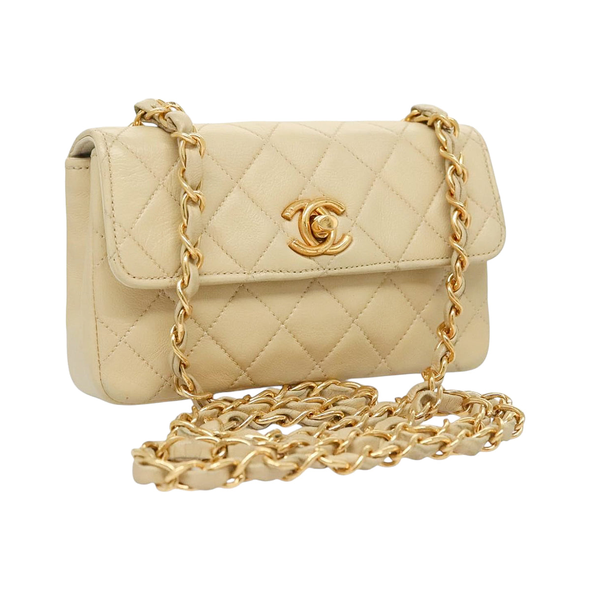 CHANEL beige mini matelasse lambskin shoulderbag