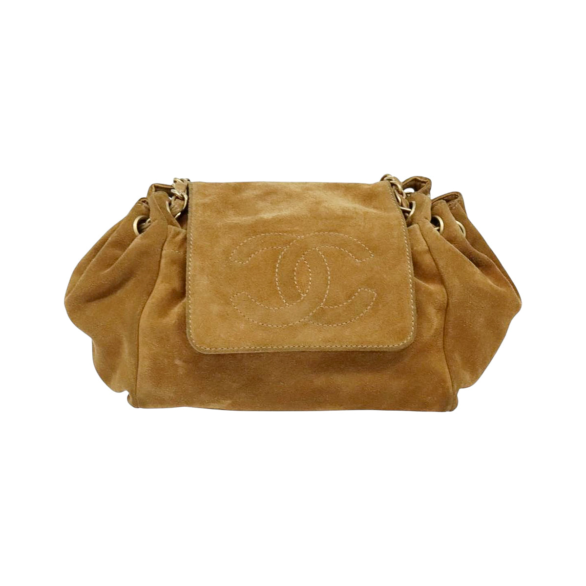 CHANEL brown suede leather shoulderbag