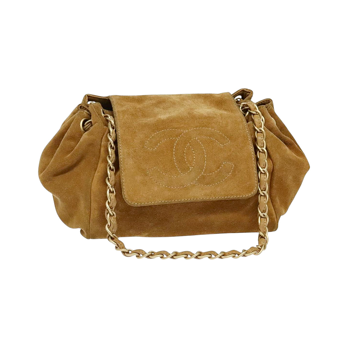 CHANEL brown suede leather shoulderbag
