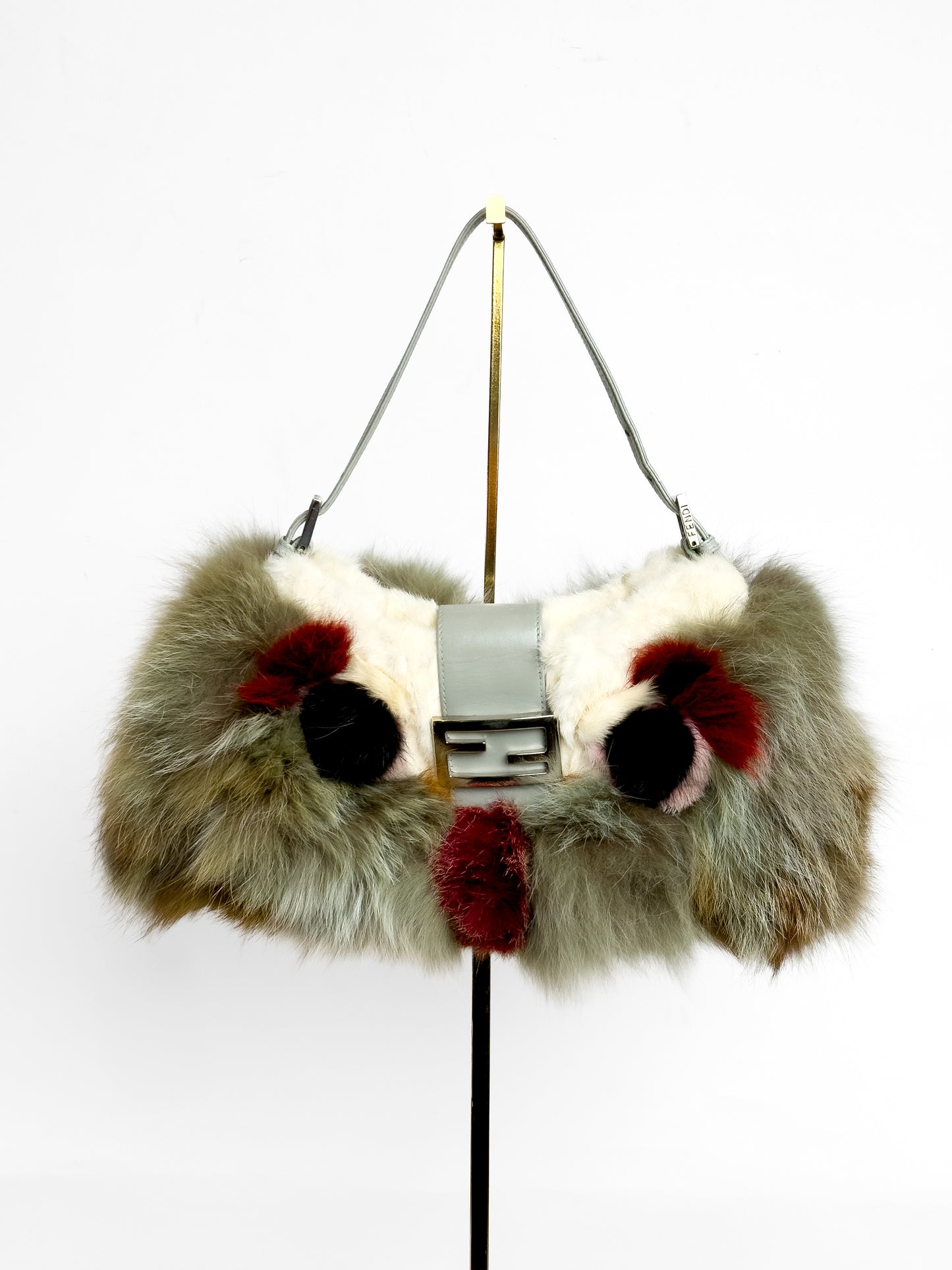FENDI multicolor monster fur baguette handbag