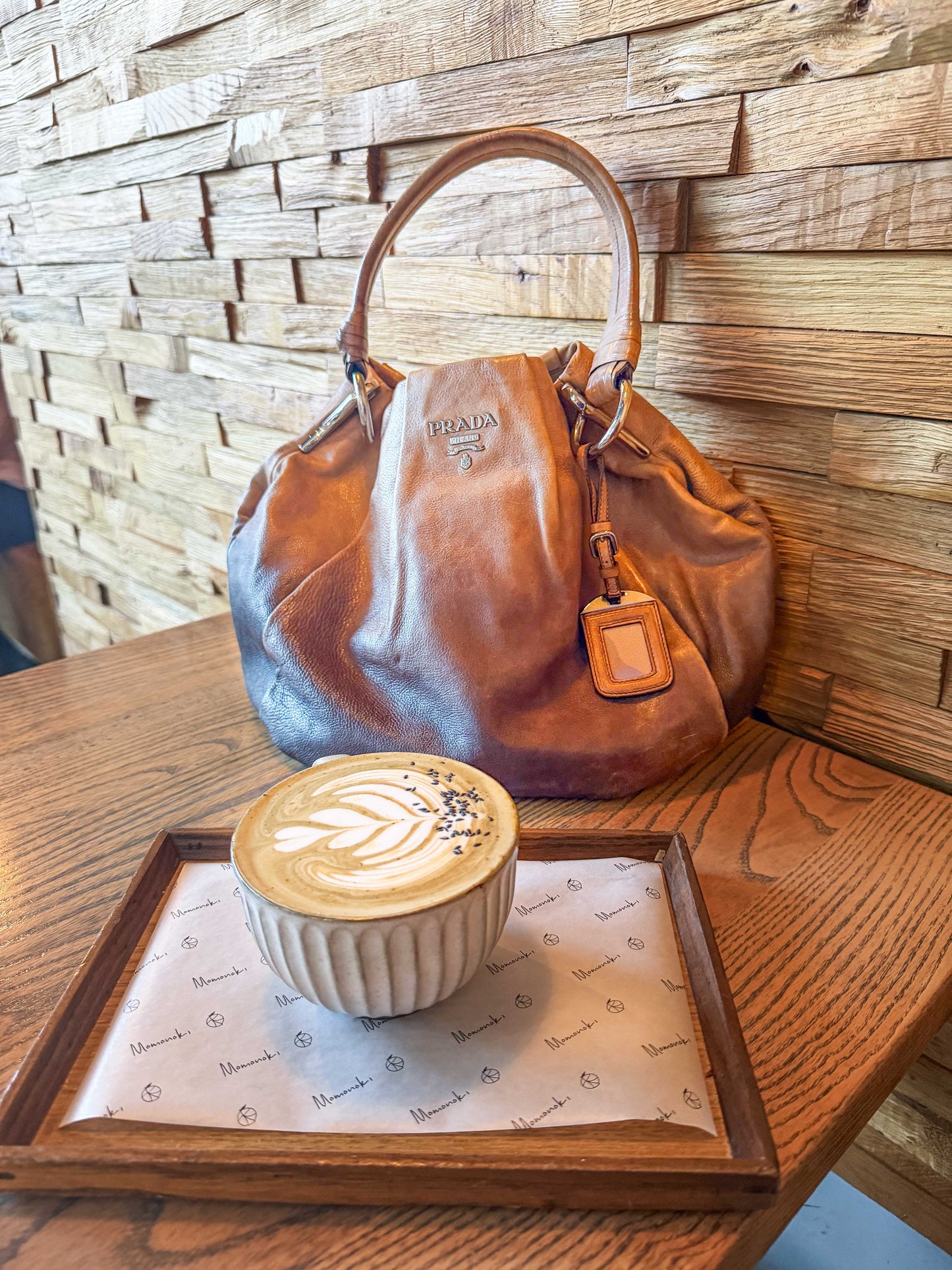 PRADA brown gradient leather hobo bag