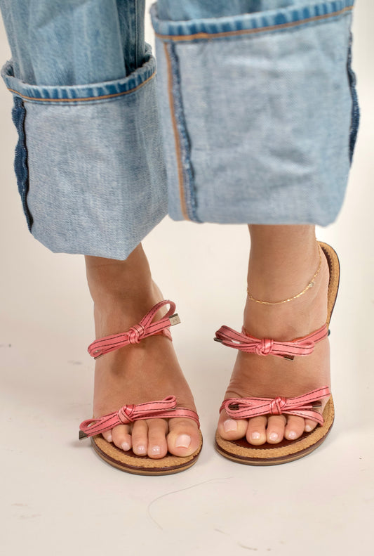 Chanel pink bow strappy heels