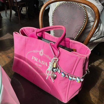 PRADA pink denim canapa tote