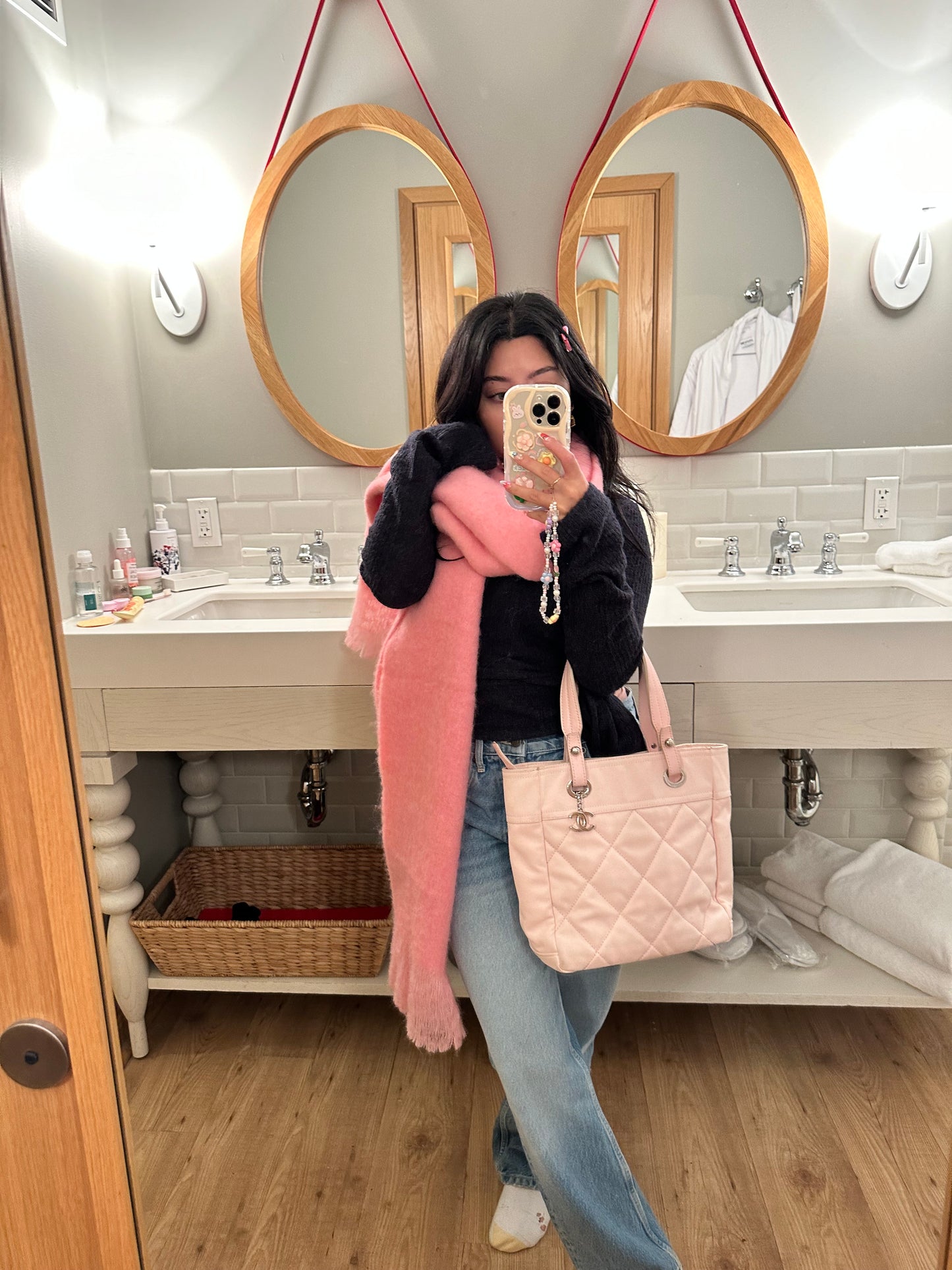 CHANEL Barbie pink charm tote