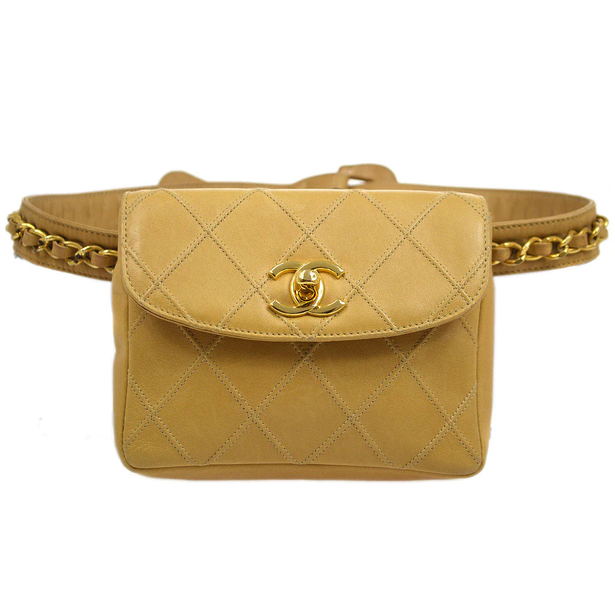 CHANEL beige cosmoline lambskin bum bag