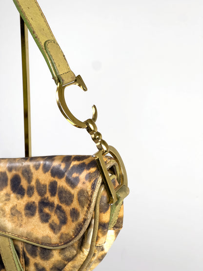 DIOR leopard ostrich leather saddle bag