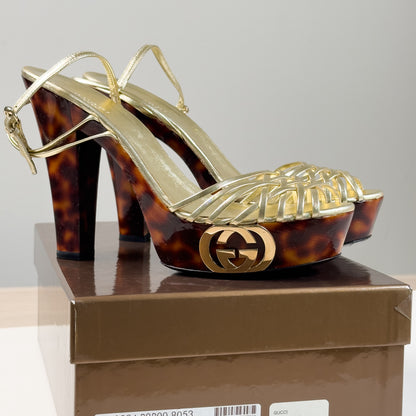 GUCCI tortoiseshell platform heels 38.5