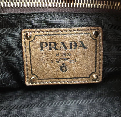 PRADA gunmetal leather hobo bag