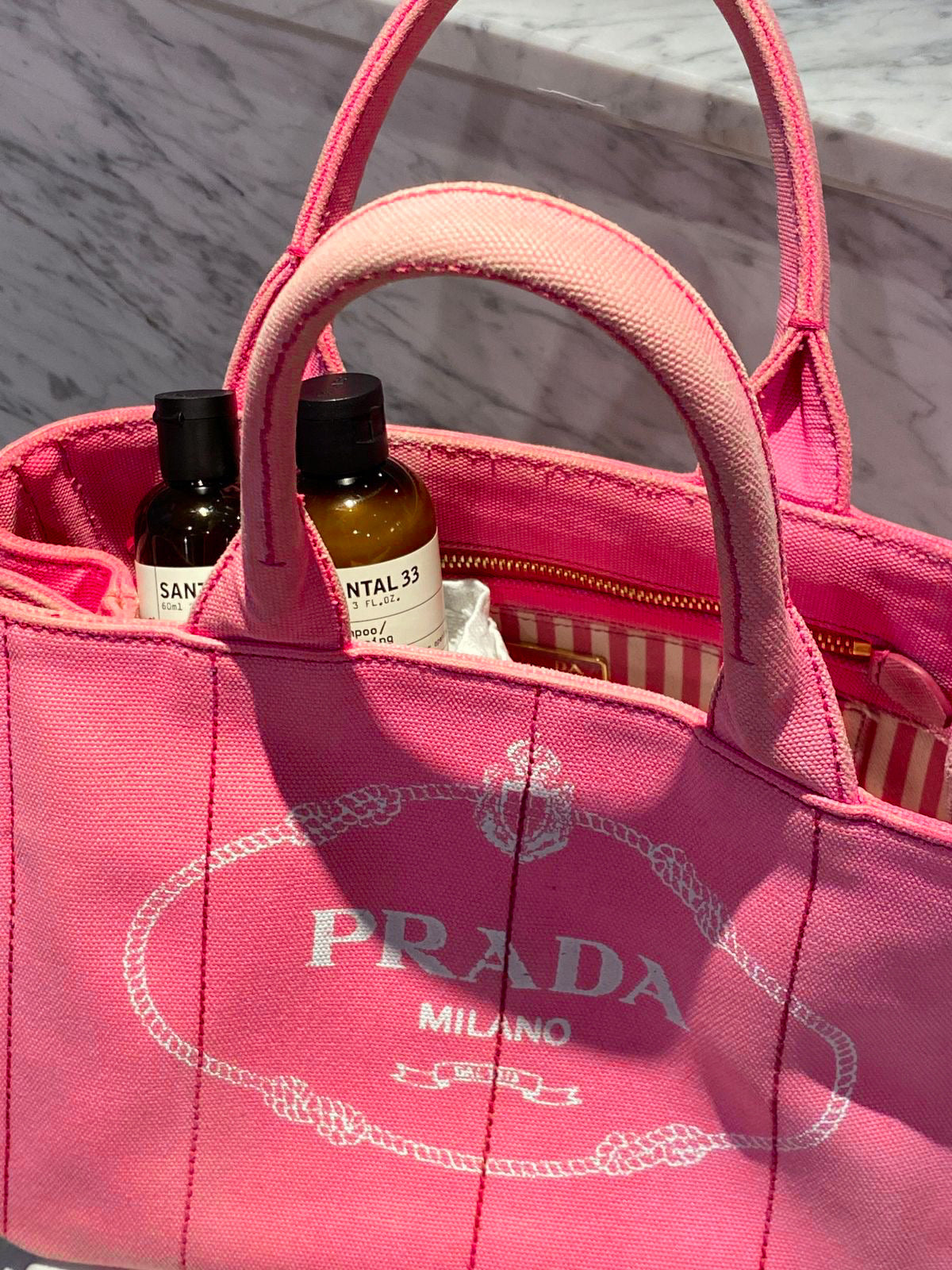 PRADA pink denim canapa tote