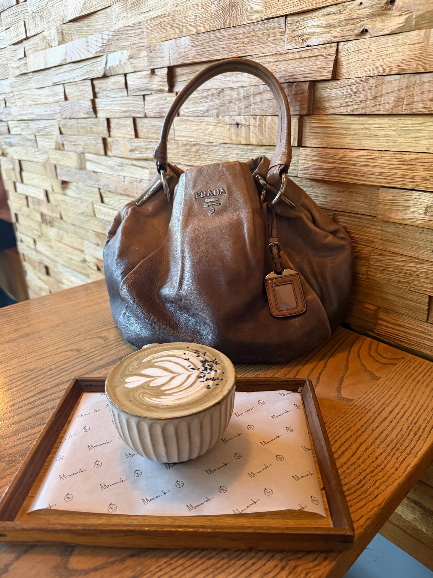 PRADA brown gradient leather hobo bag