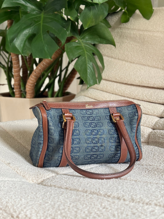 GUCCI denim abbey monogram boston bag