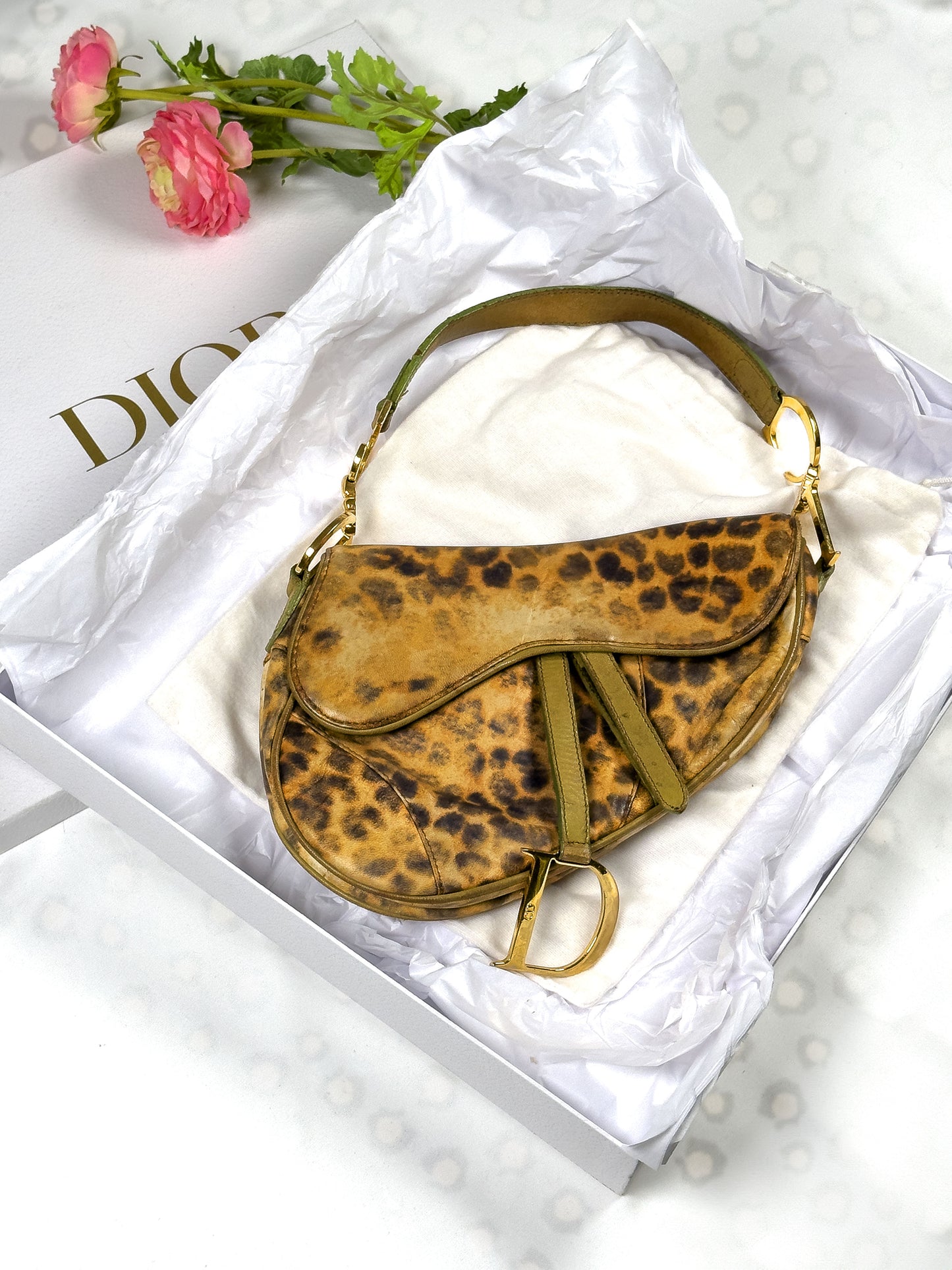 DIOR leopard ostrich leather saddle bag