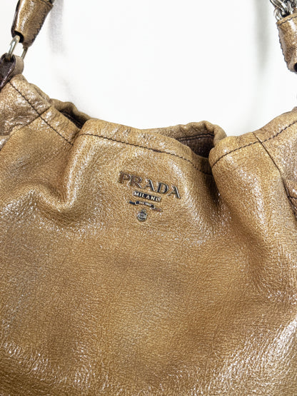 PRADA gunmetal leather hobo bag