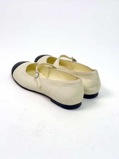 CHANEL cream strap mary Jane ballet flats 37