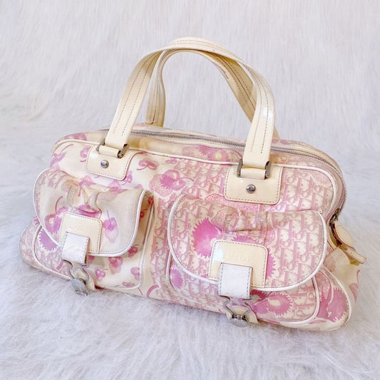 DIOR Pink Floral Canvas Polochon handbag