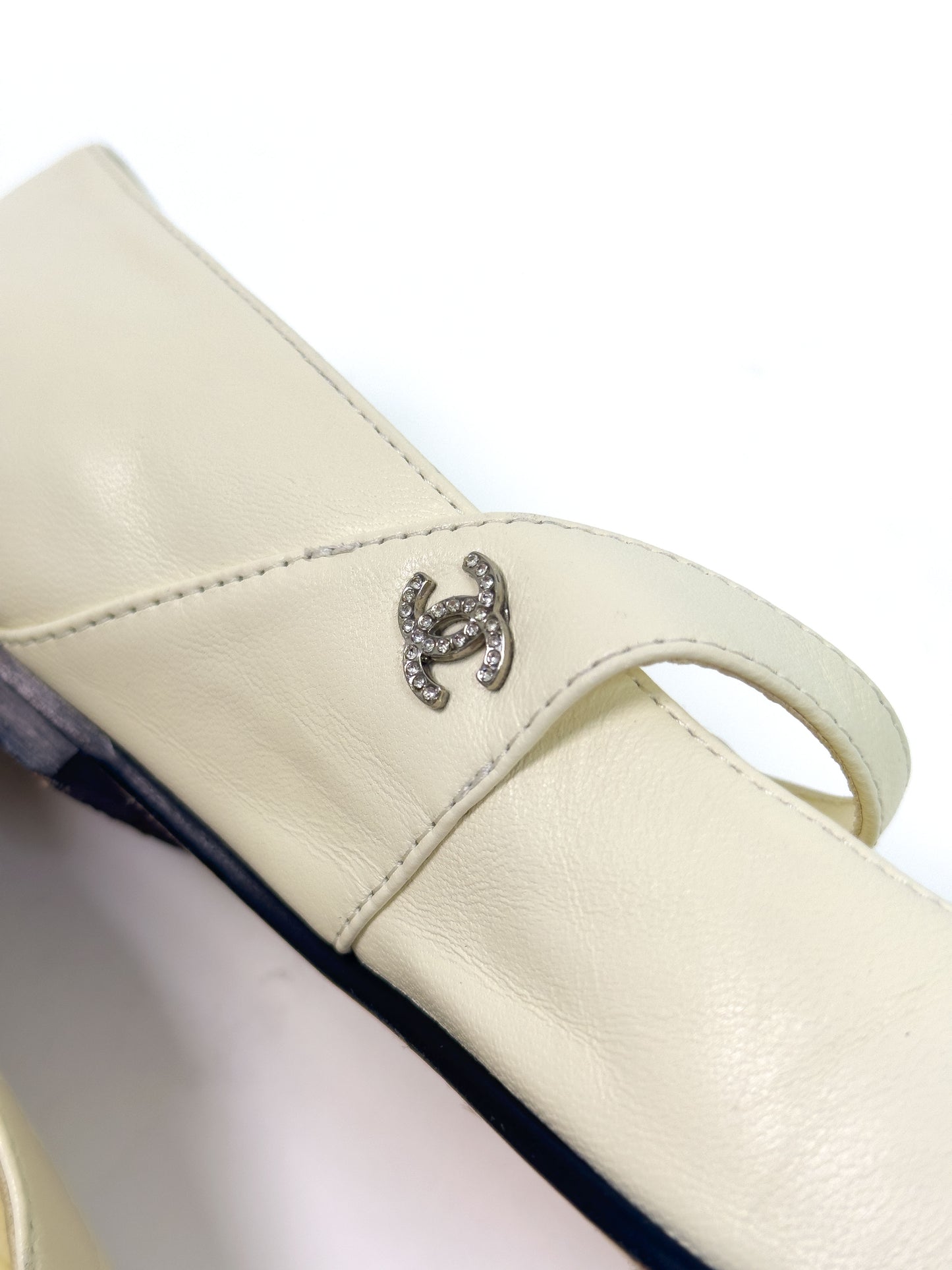 CHANEL cream strap mary Jane ballet flats 37