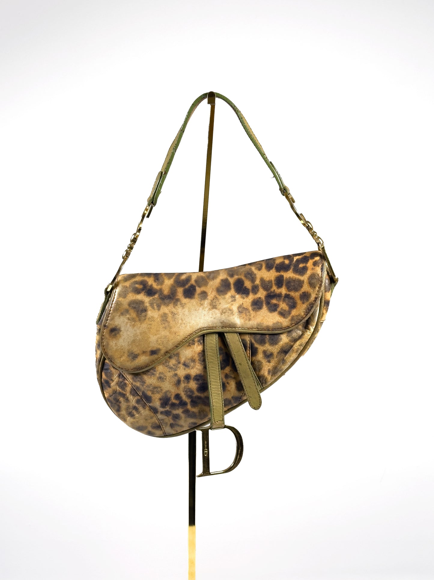 DIOR leopard ostrich leather saddle bag