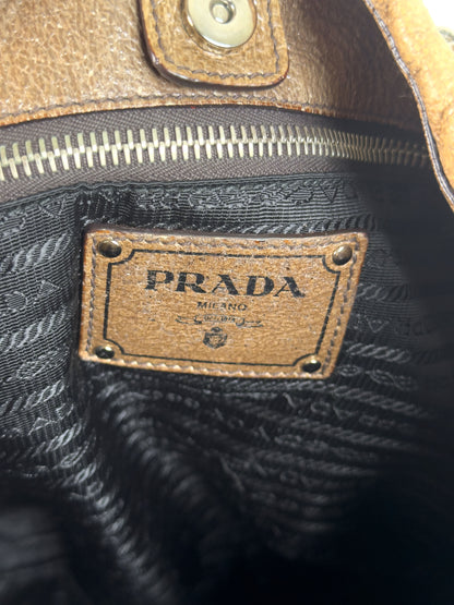 PRADA gunmetal leather hobo bag