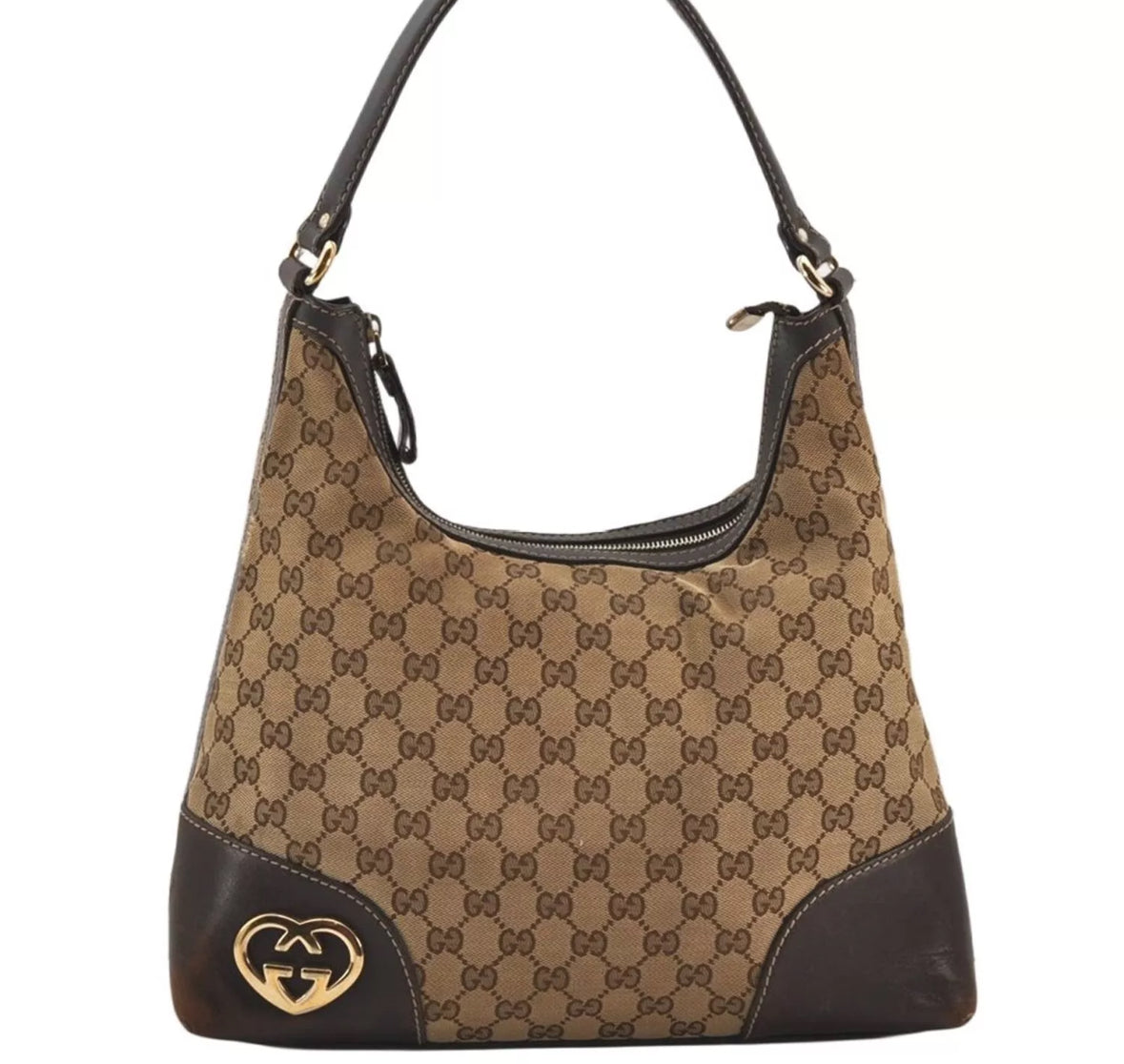 GUCCI lovely heart canvas monogram hobo