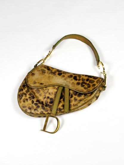 DIOR leopard ostrich leather saddle bag