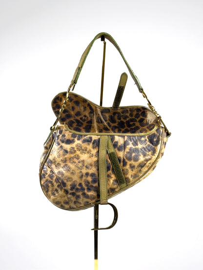 DIOR leopard ostrich leather saddle bag